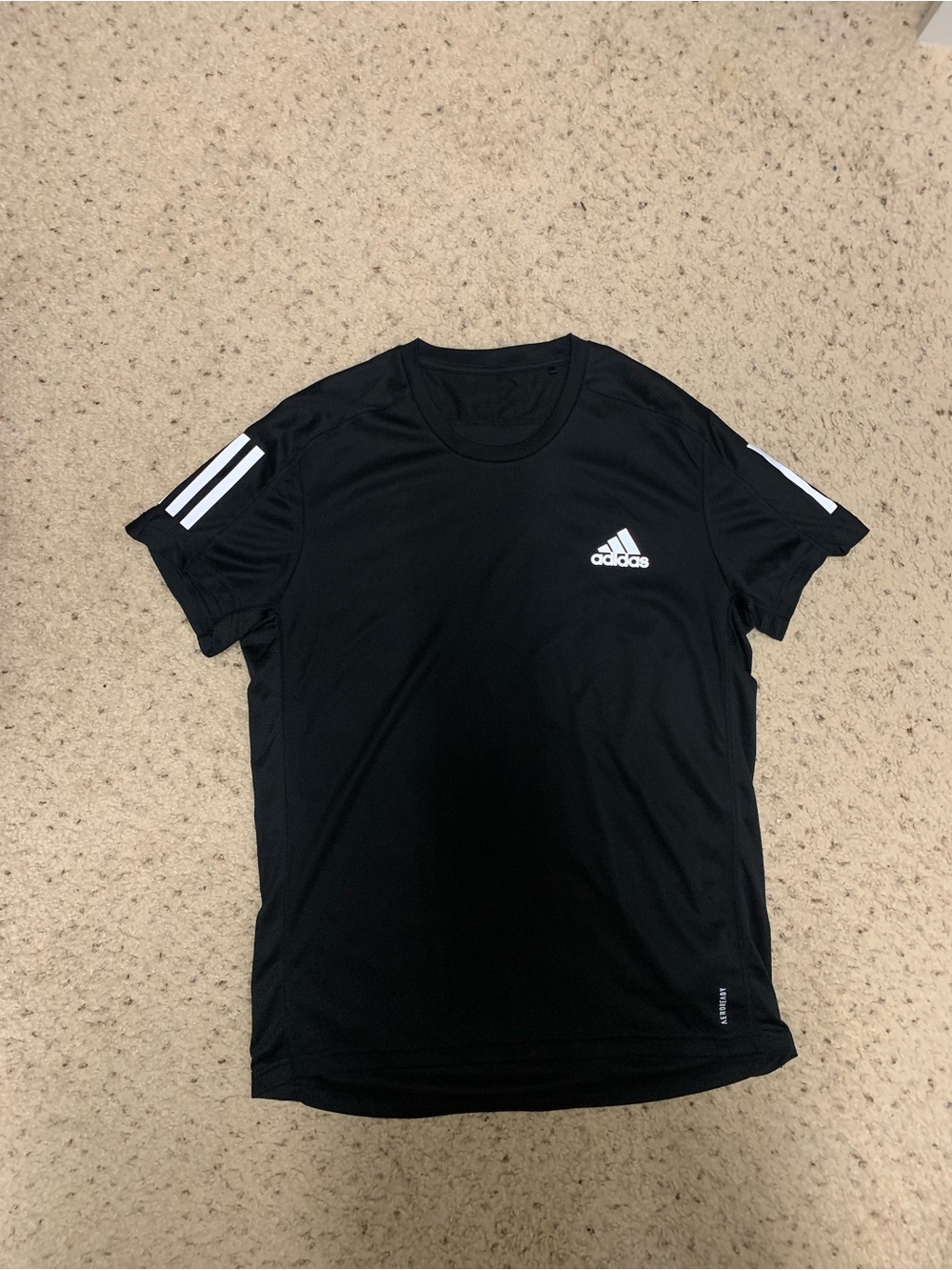 adidas Black Short-Sleeve Athletic Tee with White Stripes